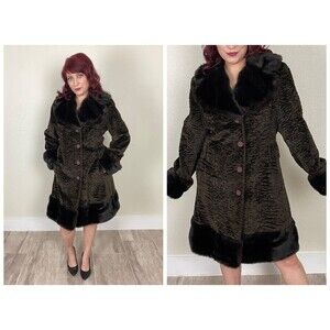 Size M-L | Up to VOLUP Vintage 1970s 70s Brown Faux Persian Lamb Country Pacer